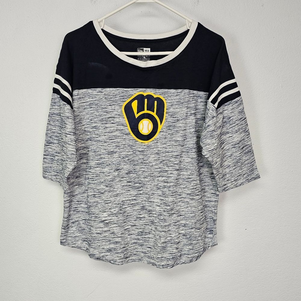 New Era Milwaukee Brewers T-Shirt Women's 3/4 Sleeve Space Dye Sz Large